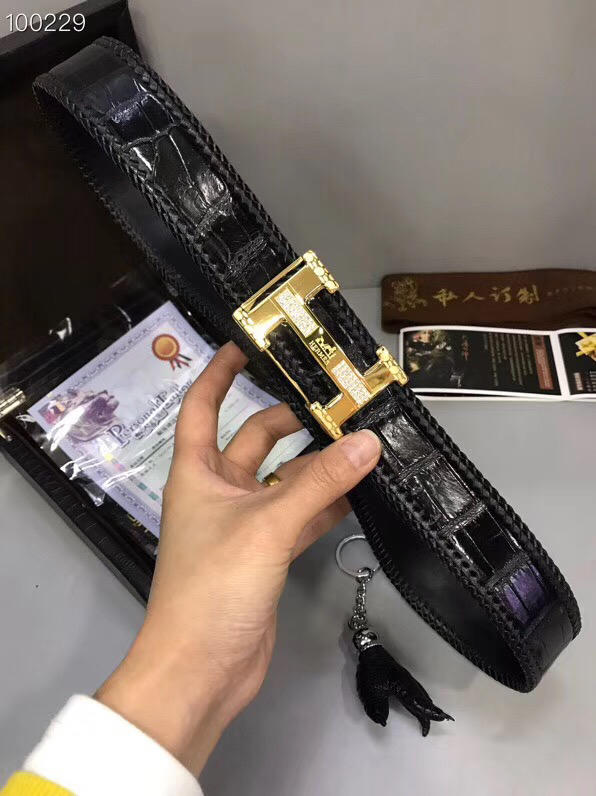 HERMES皮帶 A級進口鱷魚編織肚皮 全手工包邊 高品質 愛馬仕男腰帶  hgh1935